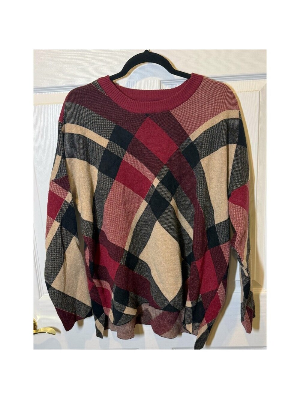 Burgundy plaid pullover sweater